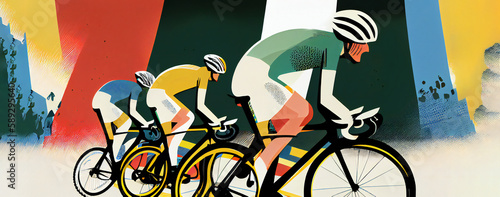 Tour de France cycling sport competition, line art ai generative illustration. 