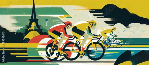 tour de France cyclist competition  le grand d  part. Generative ai illustration with copy space. 