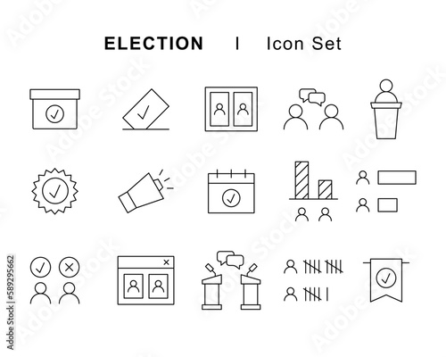 Election icons set. Editable stroke.