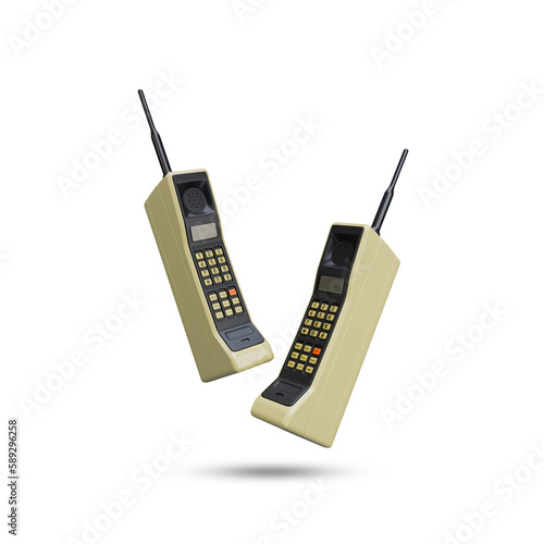 World first mobile phone. Vintage classic mobile phone. 3D Rendered Illustration.