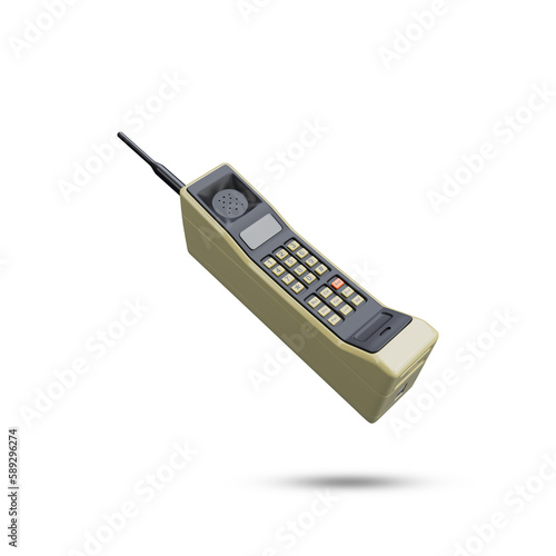 World first mobile phone. Vintage classic mobile phone. 3D Rendered Illustration.