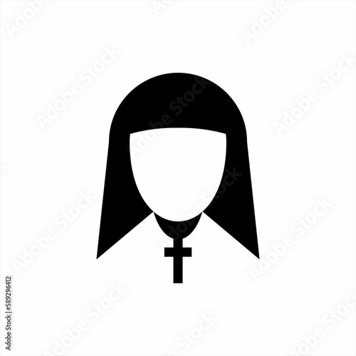 Young Nun logo design. Illustration of young nun with cross necklace. photo