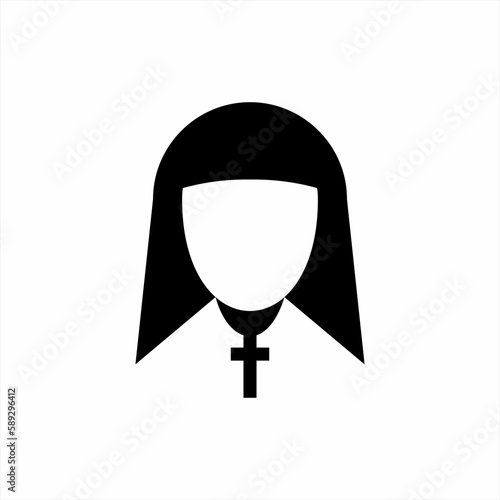 Young Nun logo design. Illustration of young nun with cross necklace.
