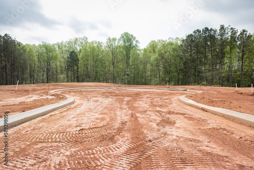 New home residential subdivision development of roads and curbs