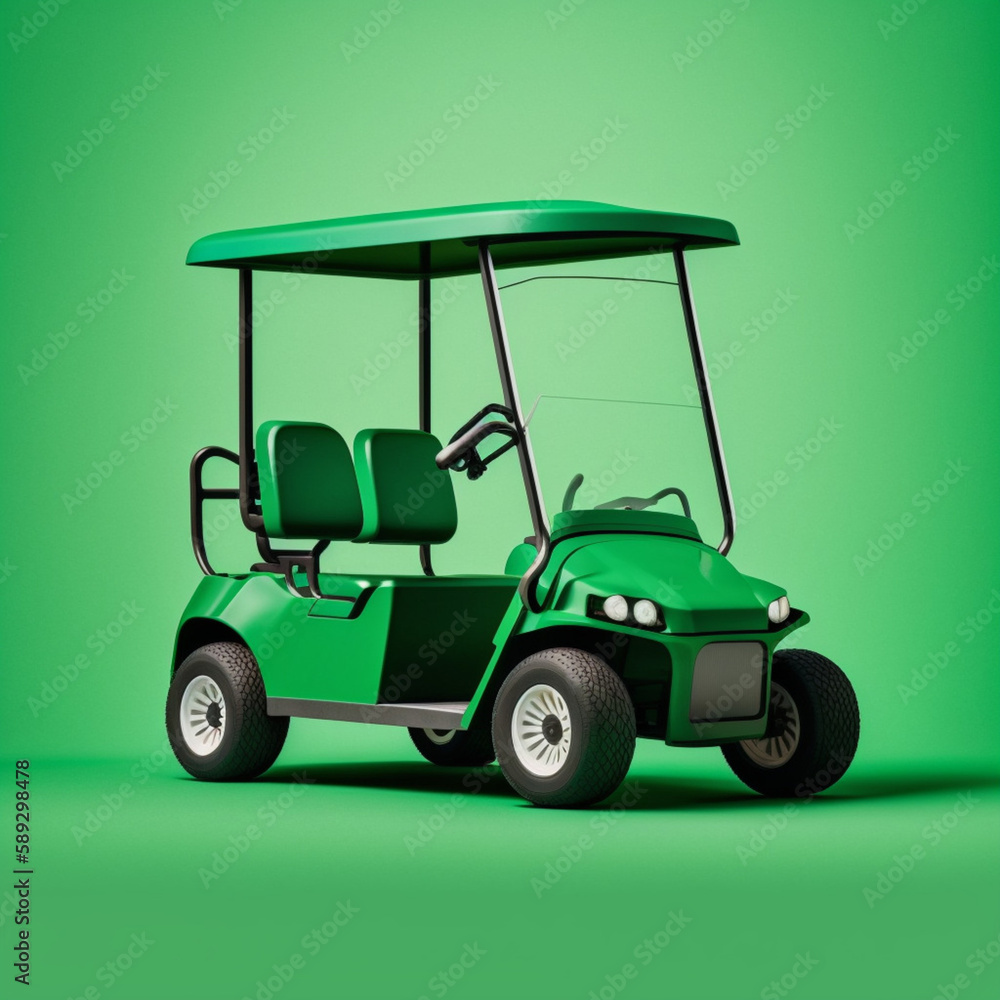 Golf cart on a green background. Generative AI. Golf cart on a green background. Generative AI.