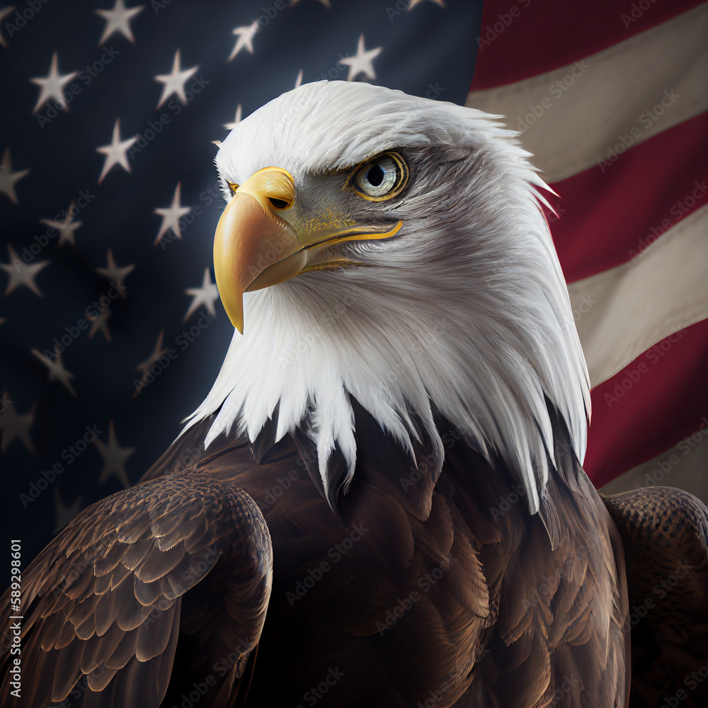 Naklejka premium American Bald Eagle with Flag