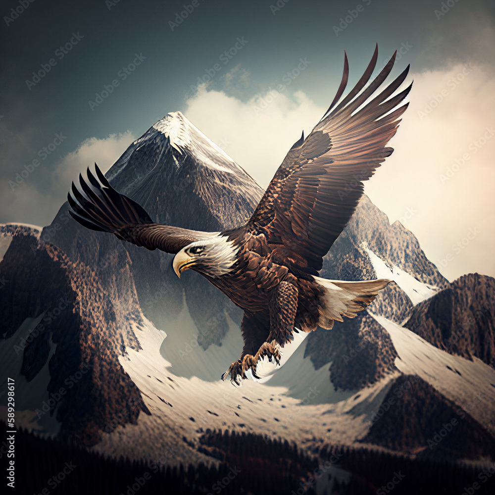 American Bald Eagle Flying Over Mountains Stock Illustration | Adobe Stock
