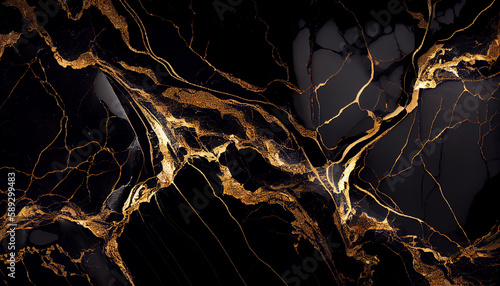 Beautiful black and gold marble background, generative AI