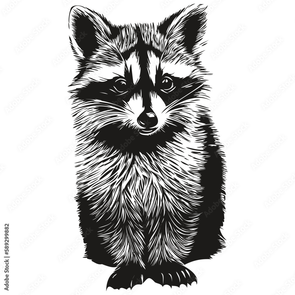 Raccoon vector illustration line art drawing black and white Stock ...