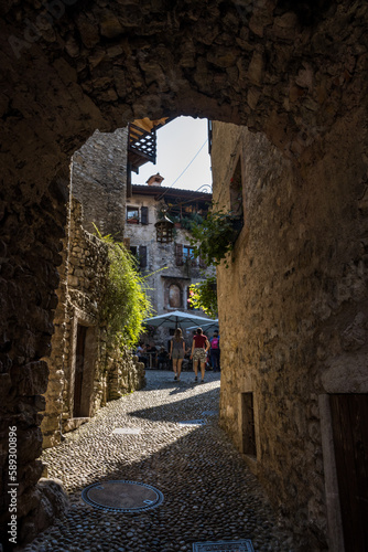 Street of the old medieval town of Canale di Tenno on Lake Garda