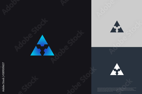 Geometric Shape triangle logo pyramid shape with lines monogram minimal style. Vector illustration