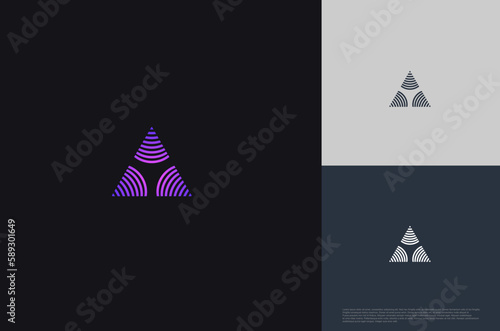 Geometric Shape triangle logo pyramid shape with lines monogram minimal style. Vector illustration