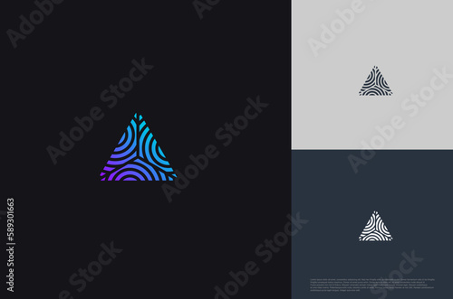 Geometric Shape triangle logo pyramid shape with lines monogram minimal style. Vector illustration