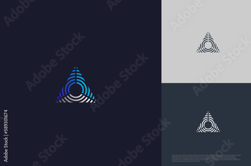 Geometric Shape triangle logo pyramid shape with lines monogram minimal style. Vector illustration