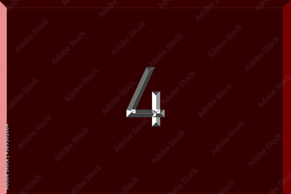 3d shiny silver number with Red background collection - 4 3d shiny silver number with Red background collection - 4