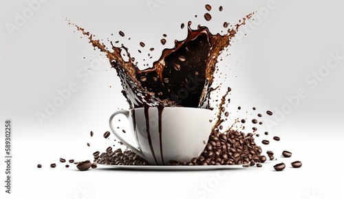 Coffee beans spilled out of a cup isolated on white background AI Generated