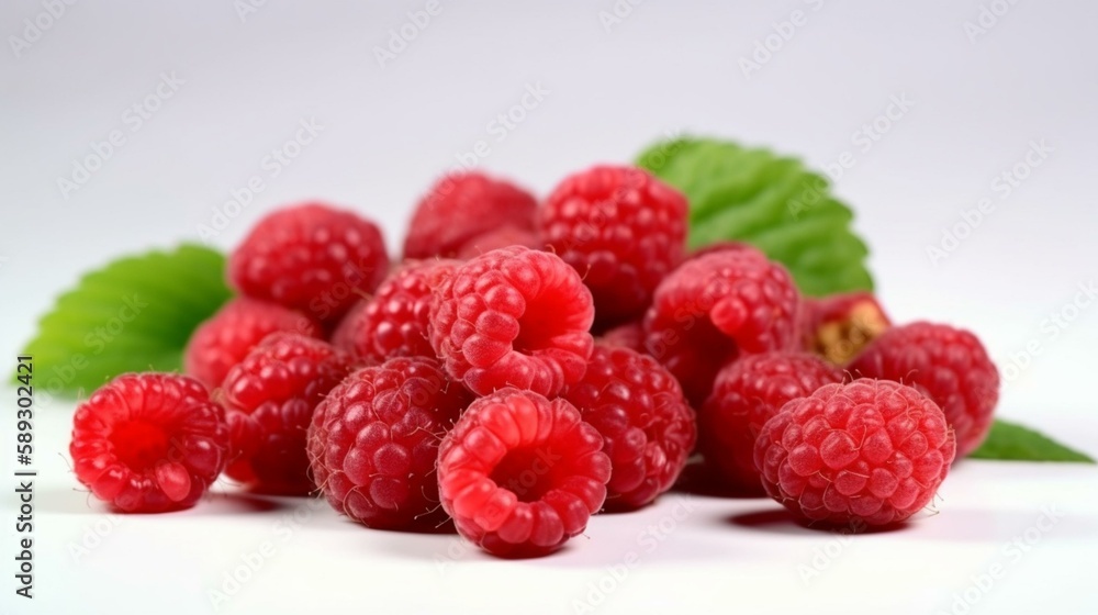 Raspberry berries - beautiful, juicy, sweet. Large berries - beautiful, ripe, juicy, fragrant. White background - clean, bright, spacious. Generative AI Raspberry berries - beautiful, juicy, sweet. Large berries - beautiful, ripe, juicy, fragrant. White background - clean, bright, spacious. Generative AI