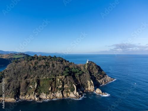 Sunny winter day in small fisherman's village Getaria near San Sebastian city, Basque Country coastline, Spain