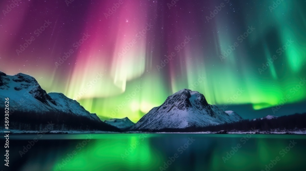 Enchanting display of Aurora Borealis - The Northern Lights - Generative AI