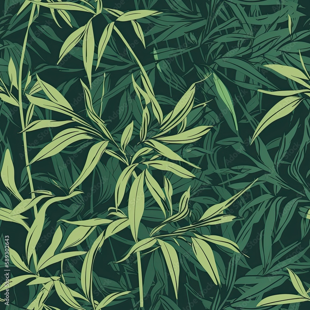 Fototapeta premium A seamless pattern of bamboo leaves. SEAMLESS BAMBOO WALLPAPER.
