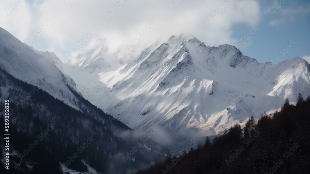 picturesque mountains covered with snow Generative AI
