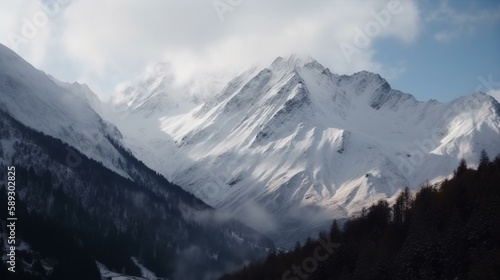 picturesque mountains covered with snow Generative AI