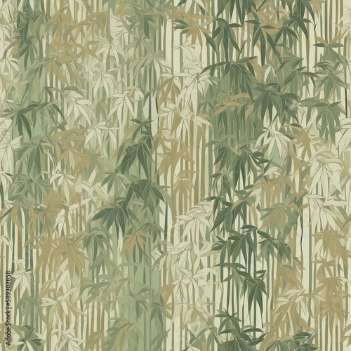 Miniature bamboo forest seamless pattern in shades of green. SEAMLESS BAMBOO WALLPAPER.