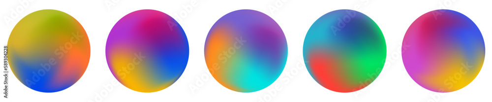 Circle holographic gradients set. Vector illustration isolated on white background