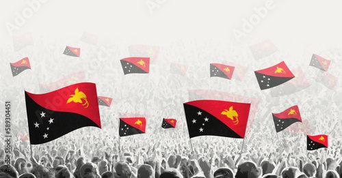Abstract crowd with flag of Papua New Guinea. Peoples protest, revolution, strike and demonstration with flag of Papua New Guinea.