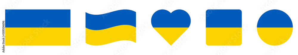 Set of Ukraine flag in different shapes. Ukrainian flag symbol in national colors. Vector illustration Set of Ukraine flag in different shapes. Ukrainian flag symbol in national colors. Vector illustration
