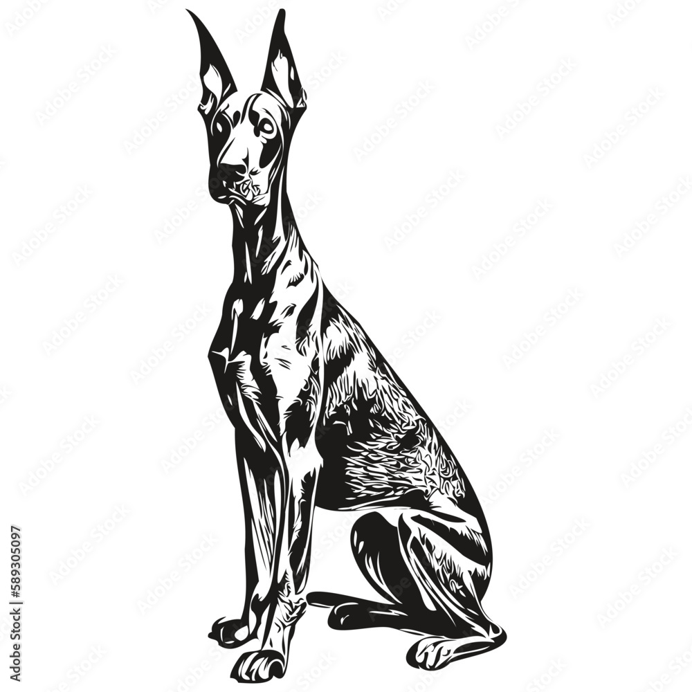 Doberman Pinschers dog hand drawn line art vector drawing black and ...