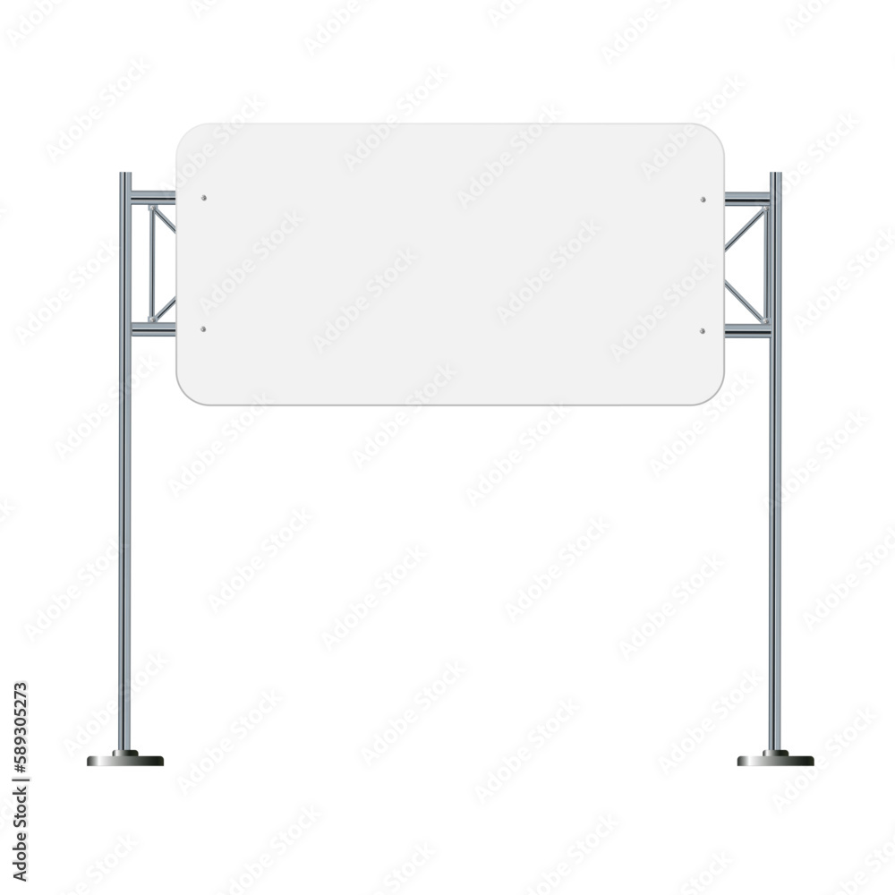 Road, traffic signs. Highway signboard on metal pole. Blank white board with place for text. Directional signage and wayfinder. information sign vector mockup. Road, traffic signs. Highway signboard on metal pole. Blank white board with place for text. Directional signage and wayfinder. information sign vector mockup.