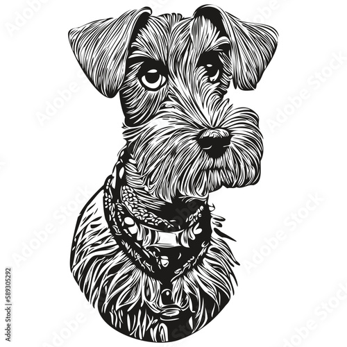Miniature Schnauzer dog black and white vector logo, line art hand drawn vector pets illustration