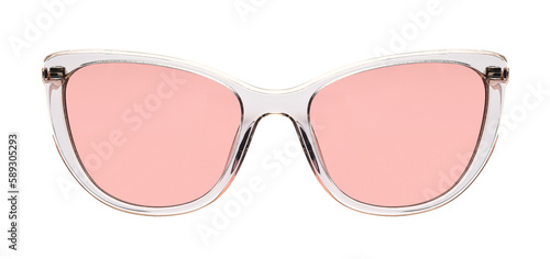 Sunglasses isolated on white background. Mockup sunglasses front view closeup design for applying on a portrait. Plastic glasses shape cat eye. Fashionable modern vintage accessory eyewear in retro