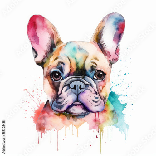 French bulldog watercolor. Illustration AI Generative