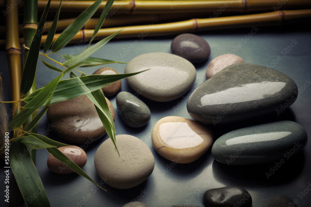 Fototapeta premium Serene Spa-Themed Background with Stones and Bamboo