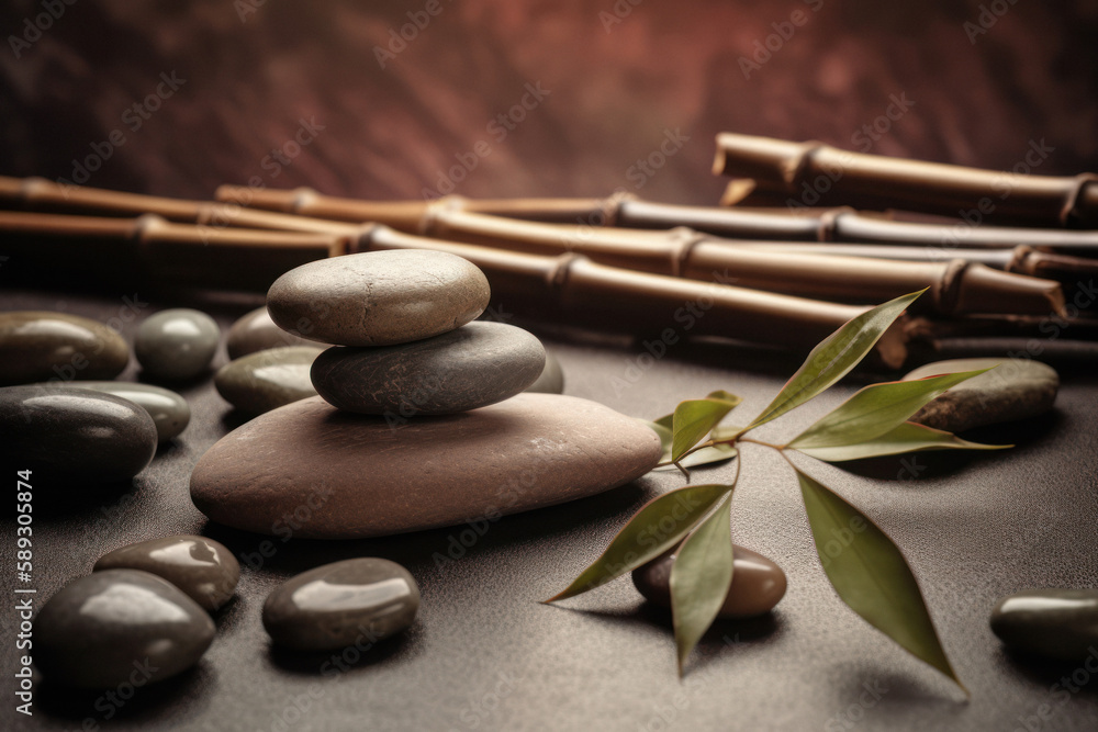 Serene Spa-Themed Background with Stones and Bamboo Serene Spa-Themed Background with Stones and Bamboo