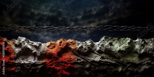 Conceptual background representing war trench. Dark background with copy space. Generative AI