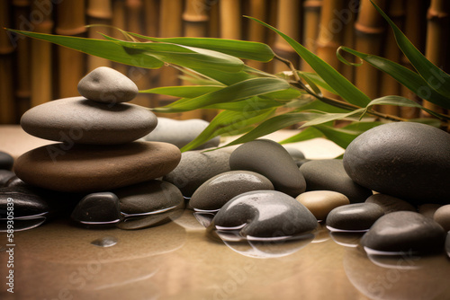 Serene Spa-Themed Background with Stones and Bamboo