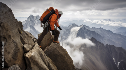 Alpinist climbing a mountain Generative AI