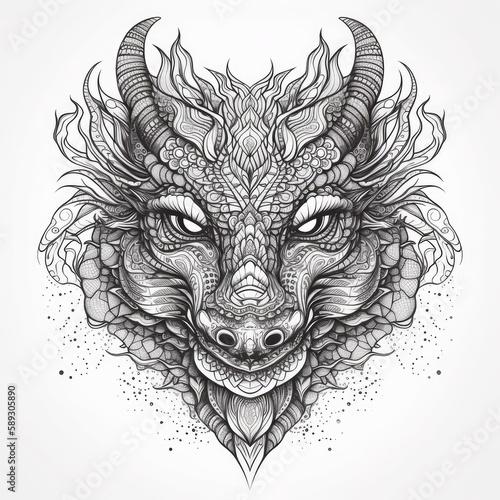 Dragon head in mandala style. Illustration AI Generative. © olegganko