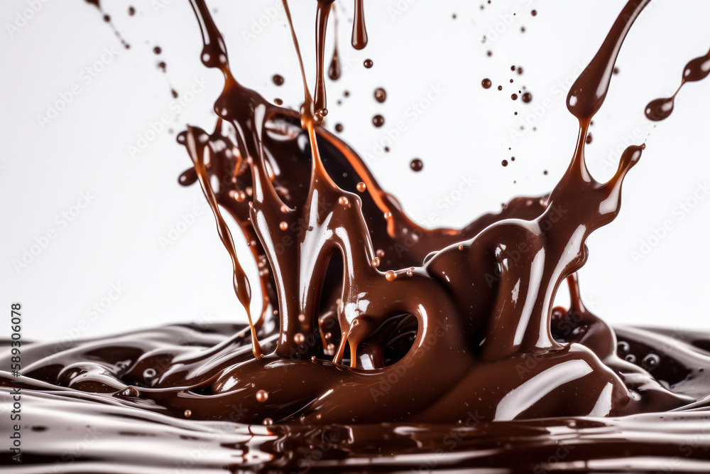 Striking Dark Chocolate Splashing on White Background Striking Dark Chocolate Splashing on White Background