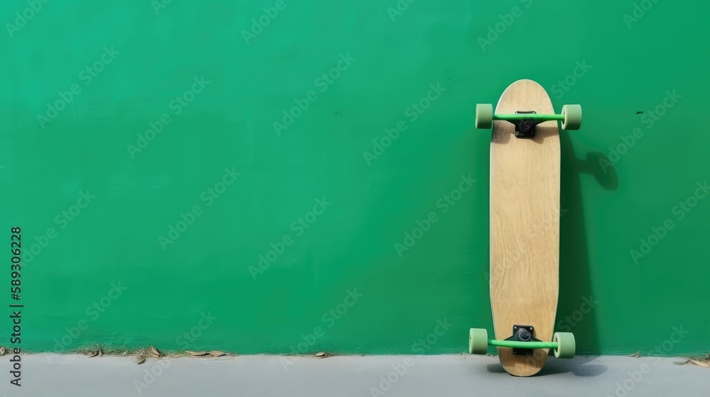 skateboard on a green wall, Generative AI