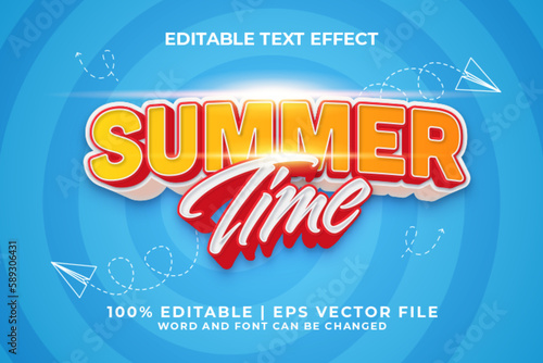 Summer Time 3d Editable Text Effect Cartoon Comic Style Premium Vector