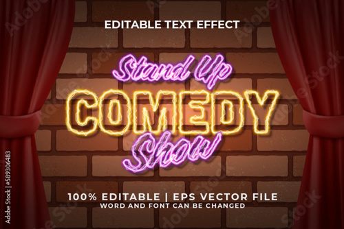Stand Up Comedy Editable Text Effect Neon Style Premium Vector
