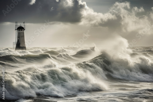 Powerful Ocean Waves with Cloudy Sky