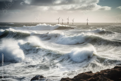 Powerful Ocean Waves and Windmills on the Horizon