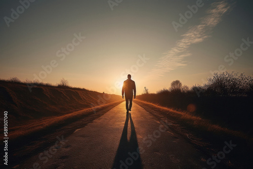 Athletic Man Walking into the Sunset