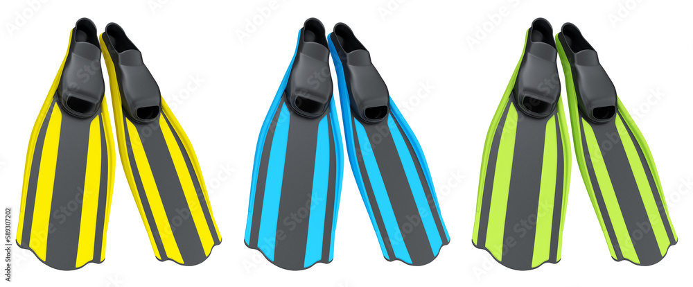 Set of diving flippers for summer holidays and snorkeling on white background. Set of diving flippers for summer holidays and snorkeling on white background.