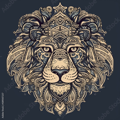 Lion in mandala style. Illustration AI Generative.